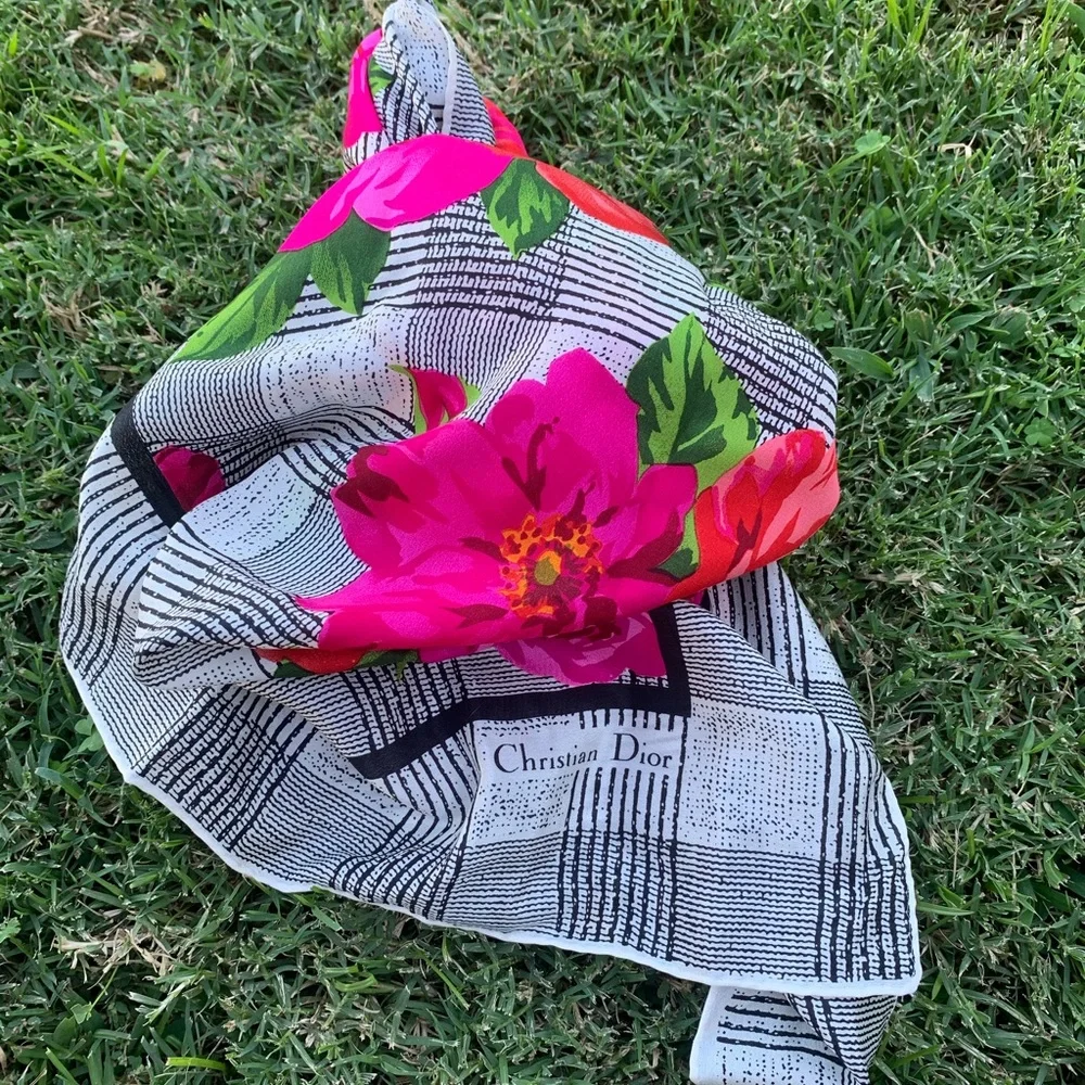 Vintage Christian Dior Floral Silk Scarf